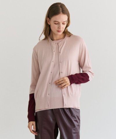 CHLOR / ウールシルク配色クルーネックカーディガン