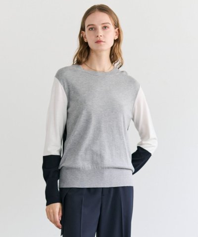 CHLOR / ウールシルク配色クルーネックニット