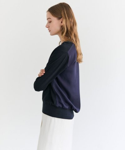 CHLOR / ウールシルクツイルドッキングVネックニット