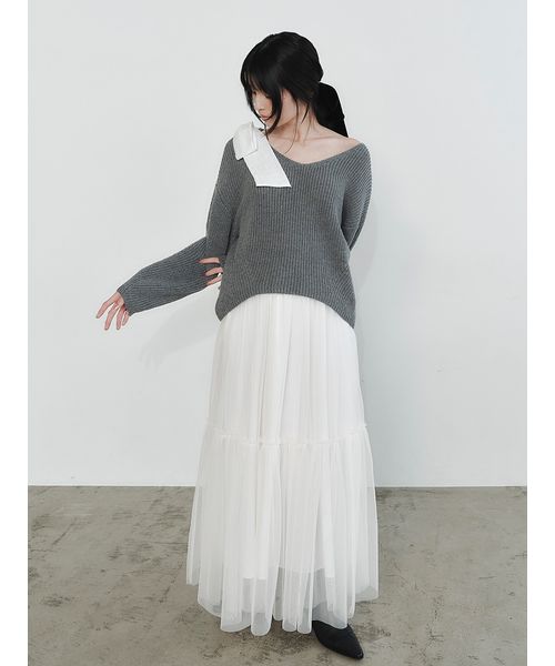 リボンニットプル＆チュールスカートセット(508681689)｜阪急百貨店