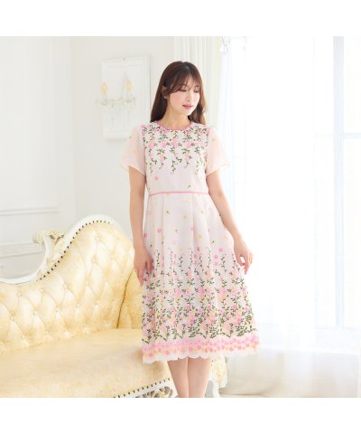 ローズティアラ RoseTiara オーガンジー吹上刺繍ワンピース