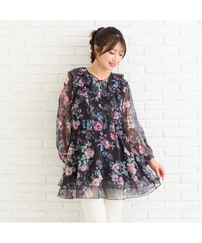 ローズティアラ RoseTiara オリジナルプリントフリルチュニック