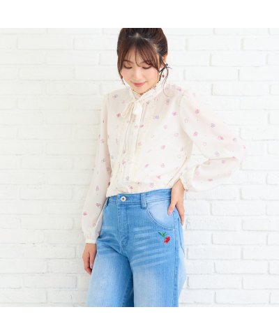 ローズティアラ RoseTiara ハートプリントリボンタイブラウス