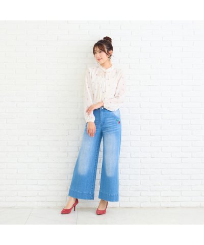 ローズティアラ RoseTiara ワンポイント刺繍ワイドデニムパンツ