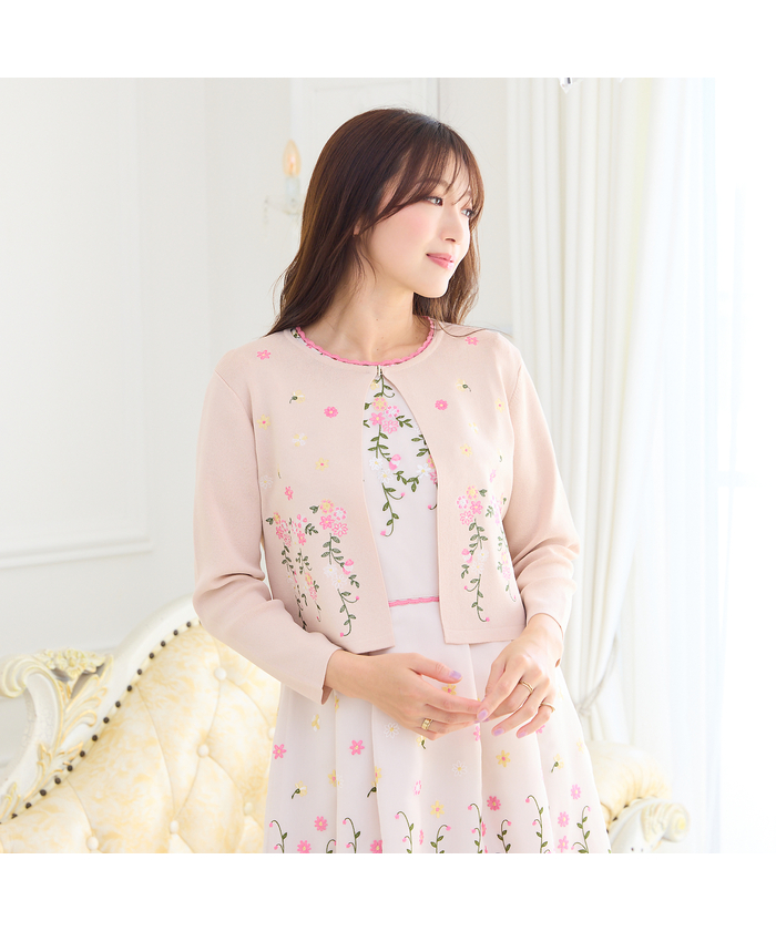 ローズティアラ RoseTiara 吹上刺繍クロップド丈ニットカーディガン