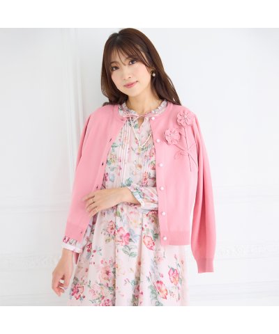 ローズティアラ RoseTiara 立体フラワーモチーフニットカーディガン