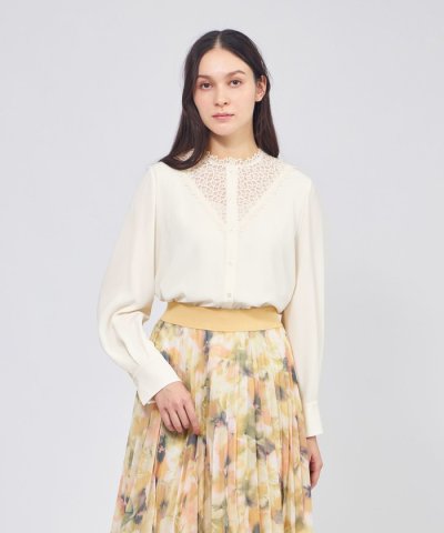 パウダリーダブルクロス レースコンビブラウス