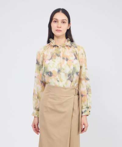 グラフィカルフラワー フリルカラーブラウス