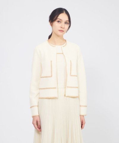 トリミングニット ジップアップジャケット