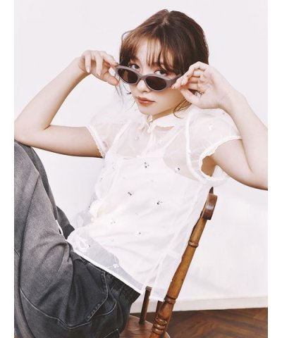 [L.B CANDY STOCK]ラウンドカラービジューブラウス