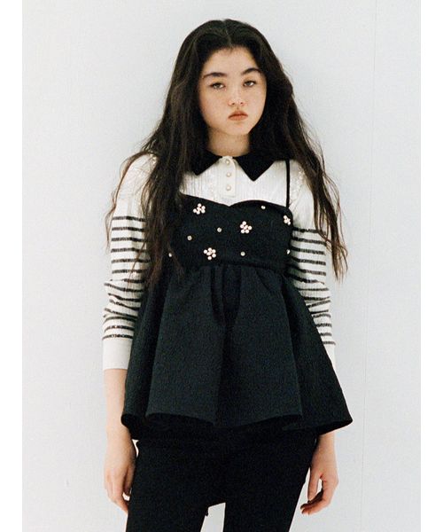 L.B CANDY STOCK]ビッグリボンビジューペプラムトップス(508684469