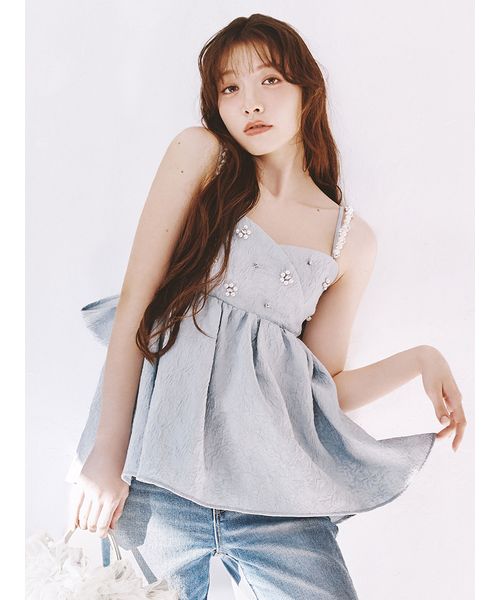 L.B CANDY STOCK]ビッグリボンビジューペプラムトップス(508684469