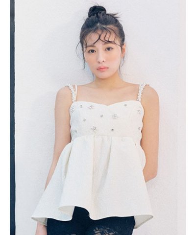 [L.B CANDY STOCK]ビッグリボンビジューペプラムトップス