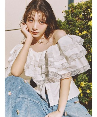 ボリュームフリルオフショル2wayブラウス