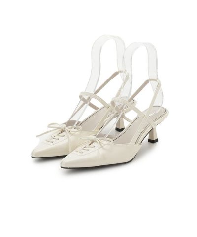 レースアップスリングバッグパンプス