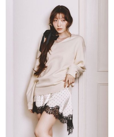 【WEB限定カラー】カシミヤブレンドニットセットサテンミニワンピース