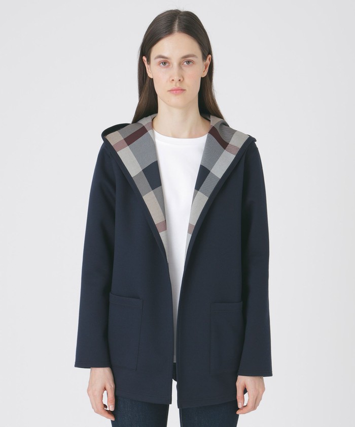 美品✨ブルーレーベルクレストブリッジ チェックリバーシブルダンボールコーディガン クレストブリッジチェックリバーシブルダンボールミディ丈コーディガン