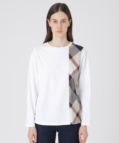 シルケットスムースパーシャルチェックロングスリーブＴシャツ