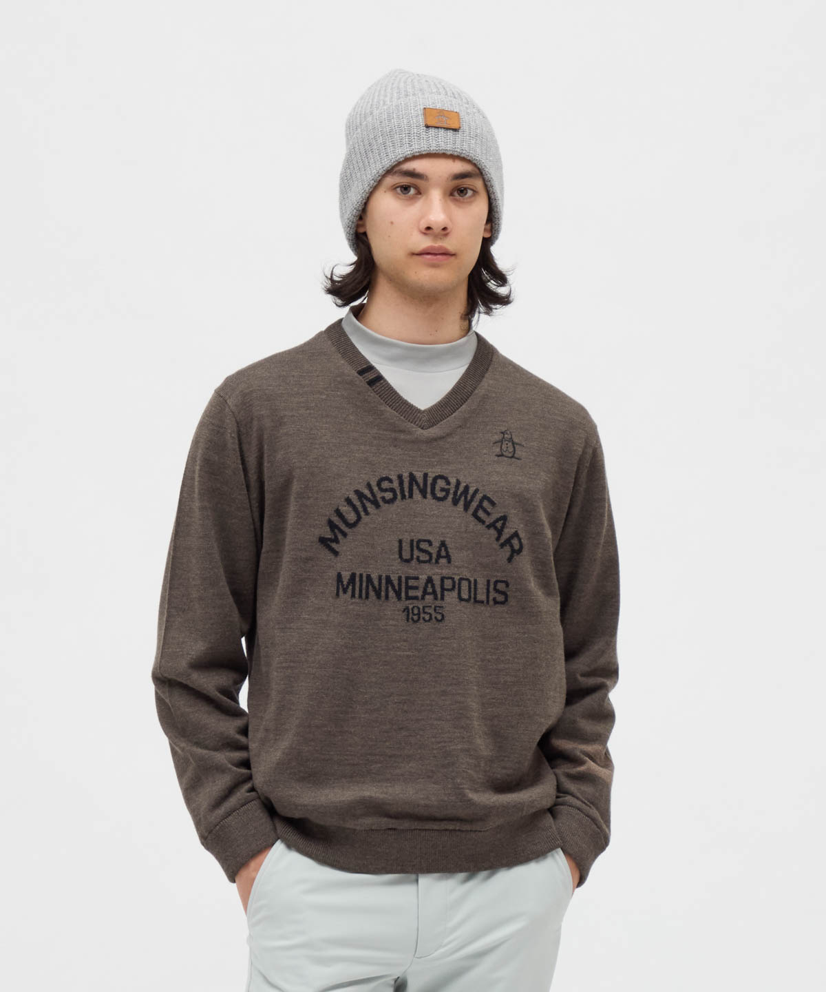 マンシングウェア★毛100%★高撥水★中綿★ストレッチニット【メンズ サイズL】 マンシングウェア Munsingwear 防風ストレッチリバーシブルVネックセー