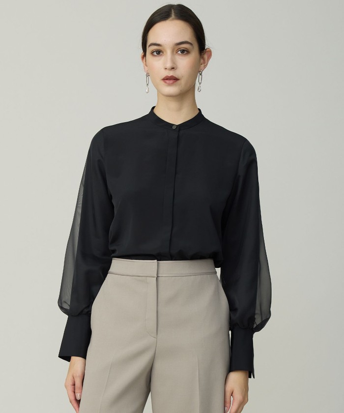 オーガンコンビシャーティング シアーレイヤードスリーブブラウス