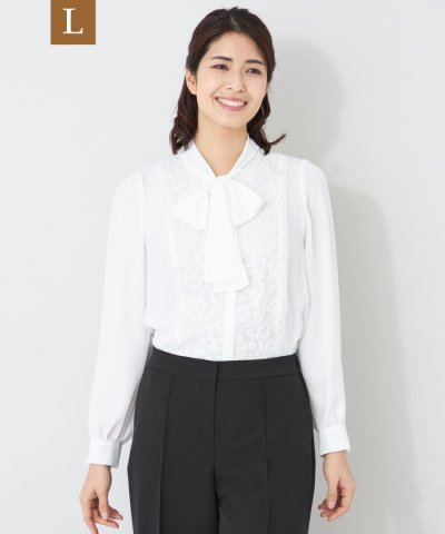 【L】フロントフラワー刺しゅう ブラウス