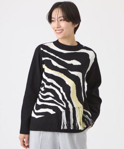 【ウォッシャブル】ウェーブゼブラインターシャニットプルオーバー