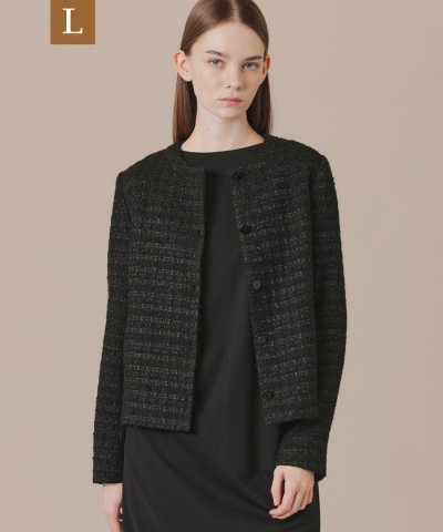 【L】ツイードノーカラージャケット
