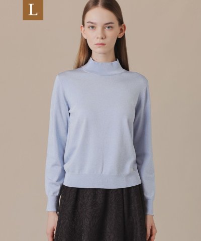 【L】シルキーラメニットタートルネック