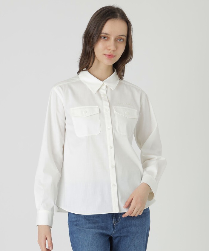 シャンシャンフラメンコ　白ブラウス前あき シャンシャンフラメンコ 白ブラウス前あき フラメンコ 選べる襟ぐり