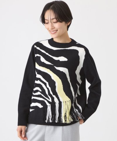 【L】【ウォッシャブル】ウェーブゼブラインターシャニットプルオーバー