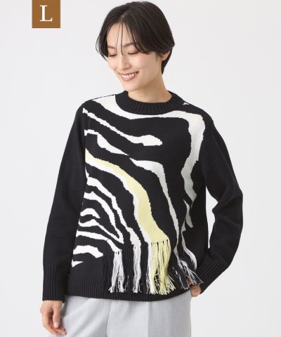 【L】【ウォッシャブル】ウェーブゼブラインターシャニットプルオーバー