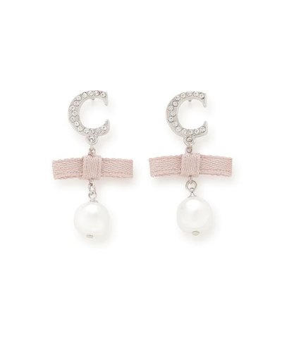 Cロゴガラスパールリボンピアス
