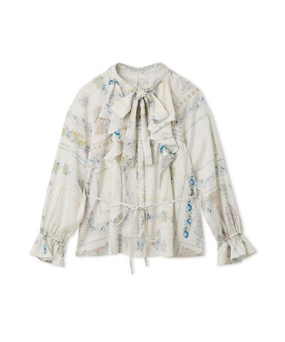 スカーフプリントボウタイブラウス