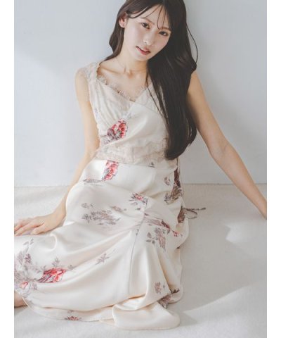 レーストリムプリントキャミワンピース