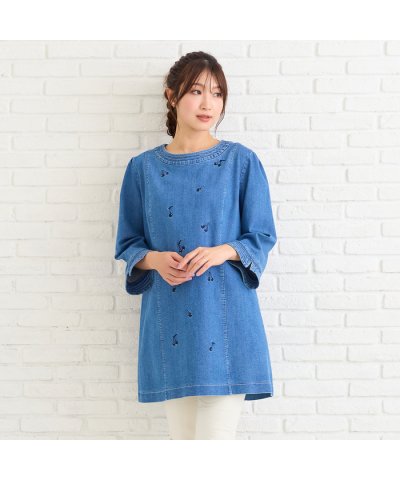 ローズティアラ RoseTiara 【伸縮性◎】サクランボ刺繍デニムチュニック
