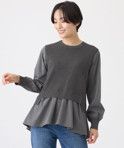 【L】【ウォッシャブル】シャツコンビニットプルオーバー