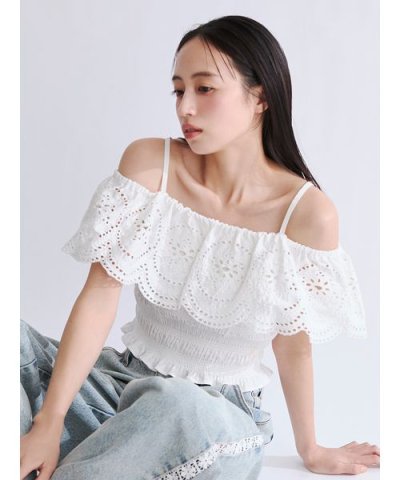 オフショルダーレースブラウス