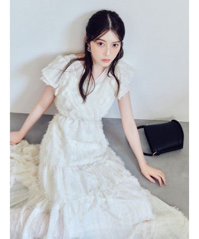 【00サイズあり】フリンジジャカードティアードワンピース