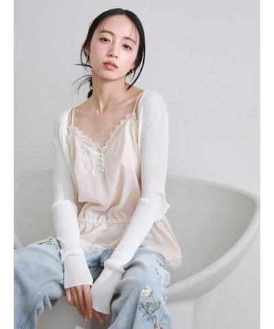 シルクコットンクロップドリブニットカーディガン