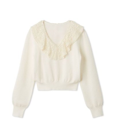 レースカラーニットトップス