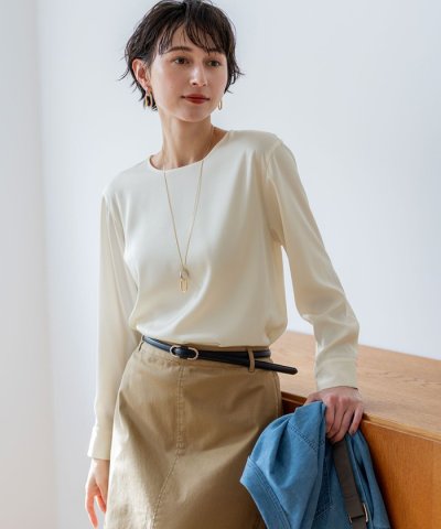 カフスボタン サテンTEEブラウス