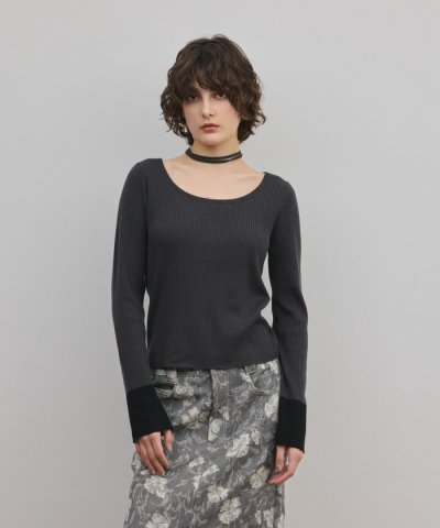 バイカラーリブニットトップ