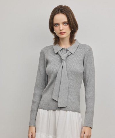 リブシャツニットトップ