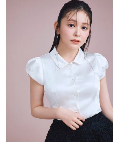 【洗える】フロントスカラサテンブラウス