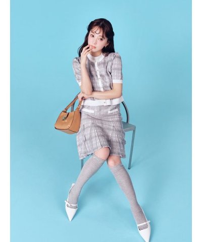【洗える】【WEB限定カラー】チェックジャカードミニニットワンピースセット