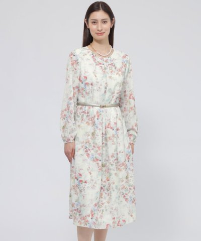 【ウォッシャブル】ボタニカルブルームプリント　ワンピース