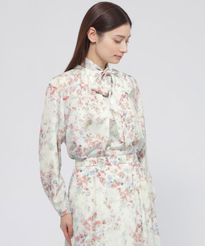 【ウォッシャブル】ボタニカルブルームプリント　ブラウス