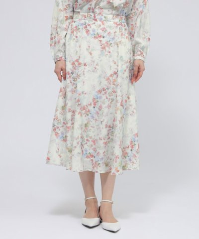 【ウォッシャブル】ボタニカルブルームプリント　スカート