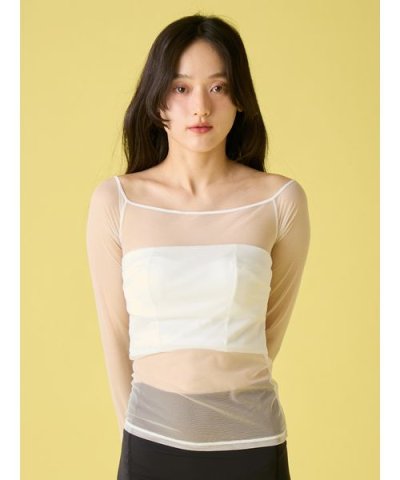 シアーファンデノンワイヤー/オフショルダートップス