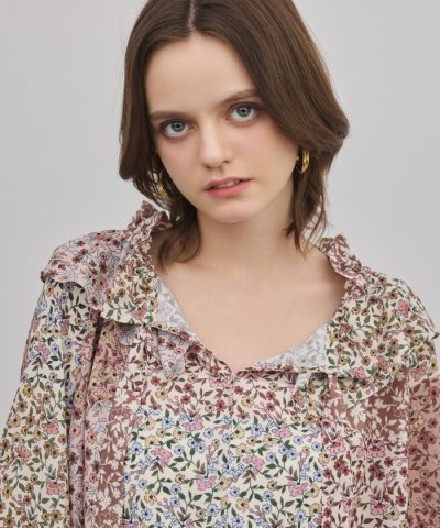 パッチワークプリントカフタンブラウス